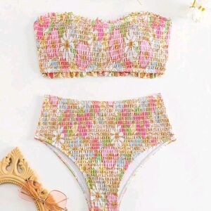 Colorful Smocked Bikini Set